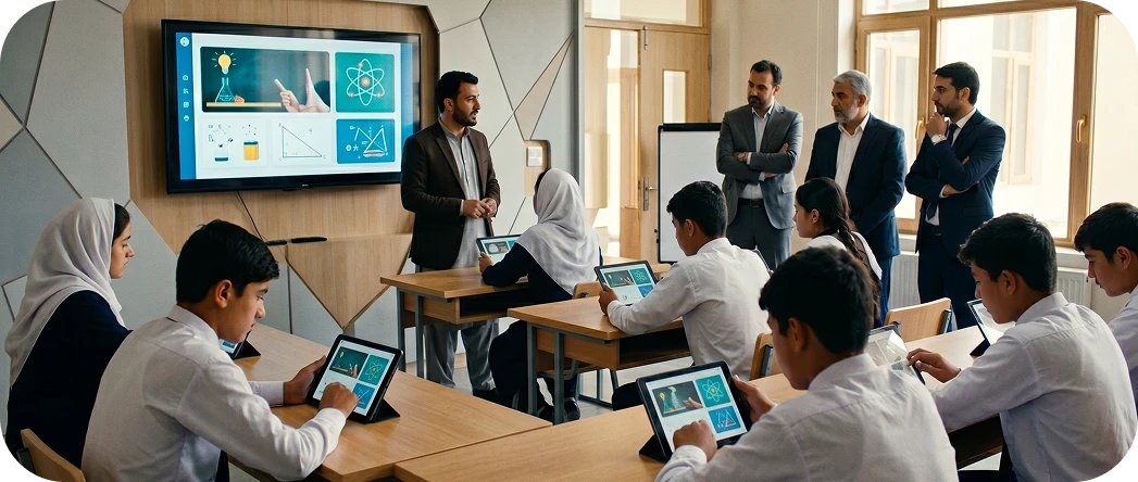 Students using tablets in a low-resource Afghan classroom